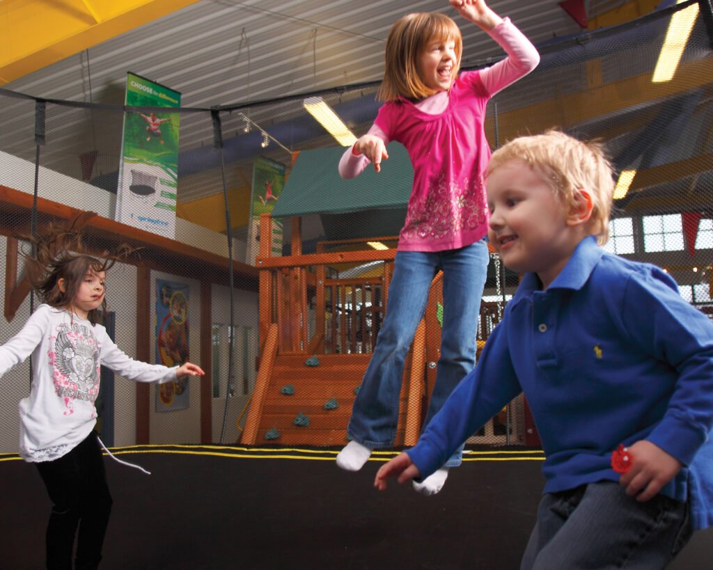 Jumping on a trampoline
